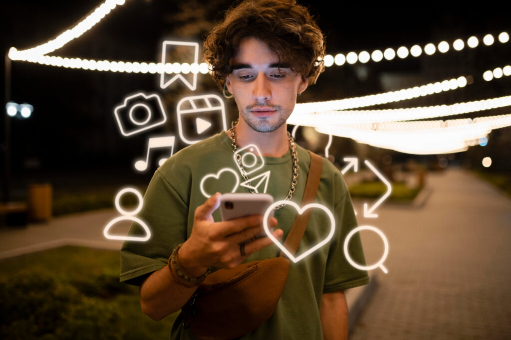 Pessoa da geração millennial consumindo conteúdo no celular